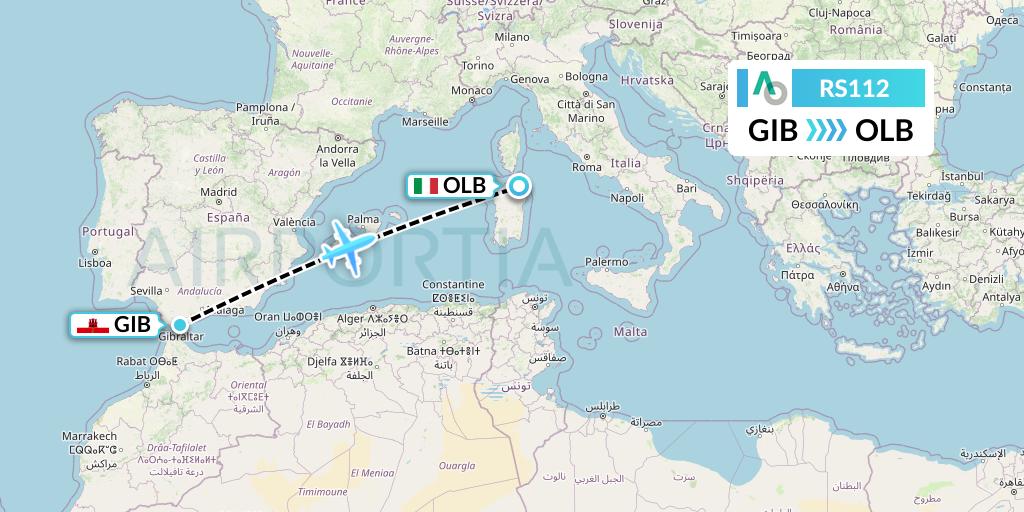 RS112 Air Seoul Flight Map: Gibraltar to Olbia