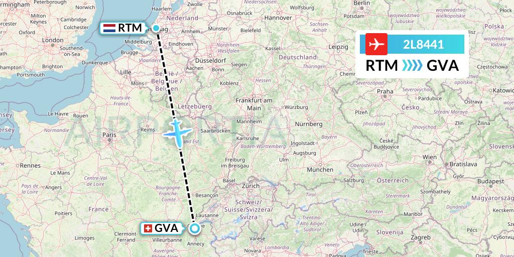 2L8441 Helvetic Airways Flight Map: Rotterdam to Geneva