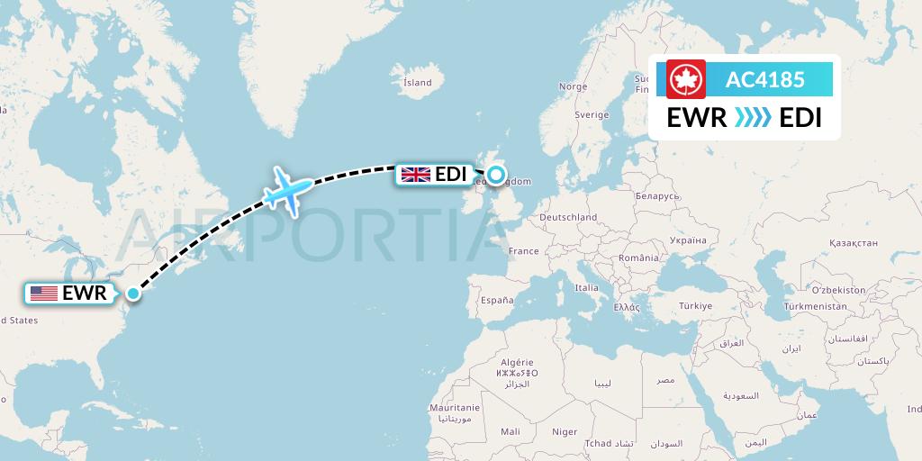 AC4185 Air Canada Flight Map: New York to Edinburgh