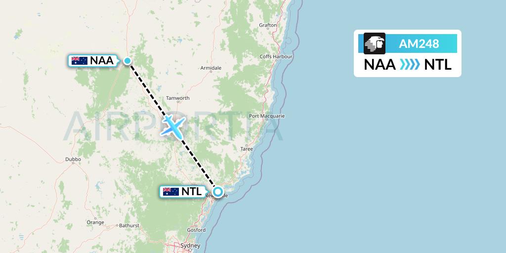 AM248 Aeromexico Flight Map: Narrabri to Newcastle