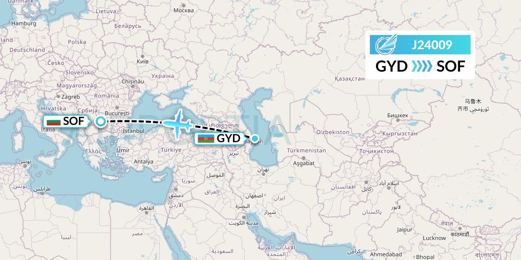 J24009 Azerbaijan Airlines Flight Map: Baku to Sofia