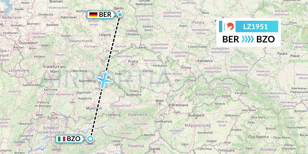LZ1951 Air Link Flight Map: Berlin to Bolzano