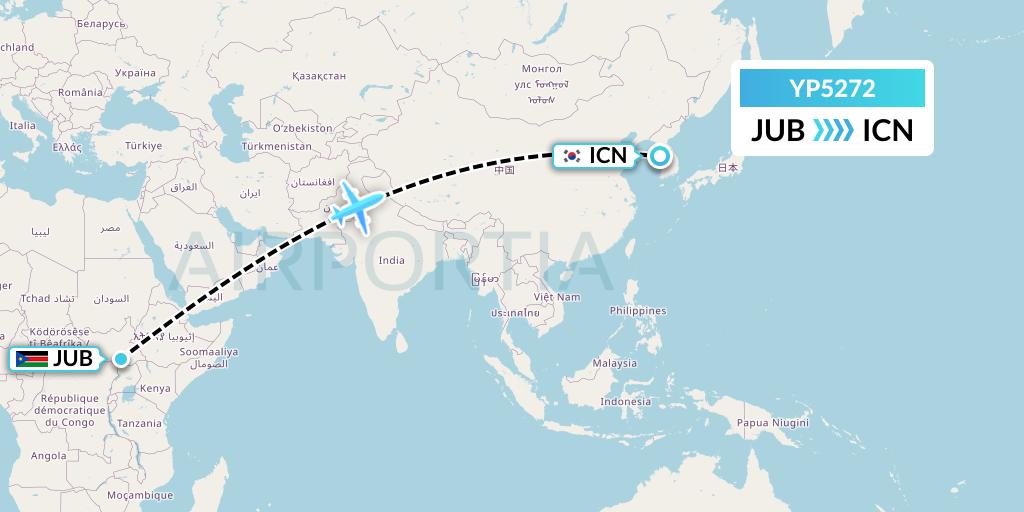 YP5272 Air Premia Flight Map: Juba to Seoul