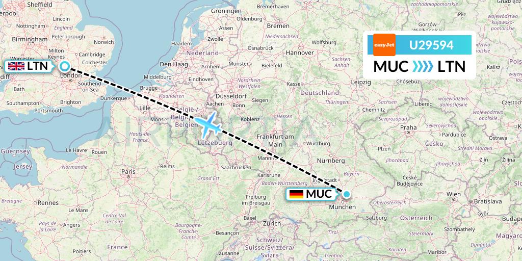 U29594 EasyJet Flight Map: Munich to London