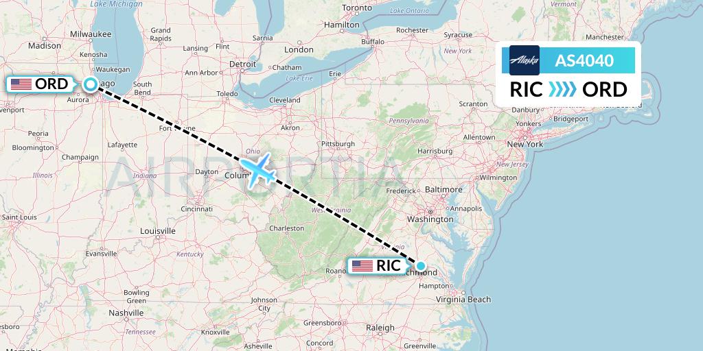 AS4040 Alaska Airlines Flight Map: Richmond to Chicago