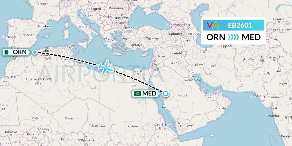 EB2601 Wamos Air Flight Map: Oran to Medina