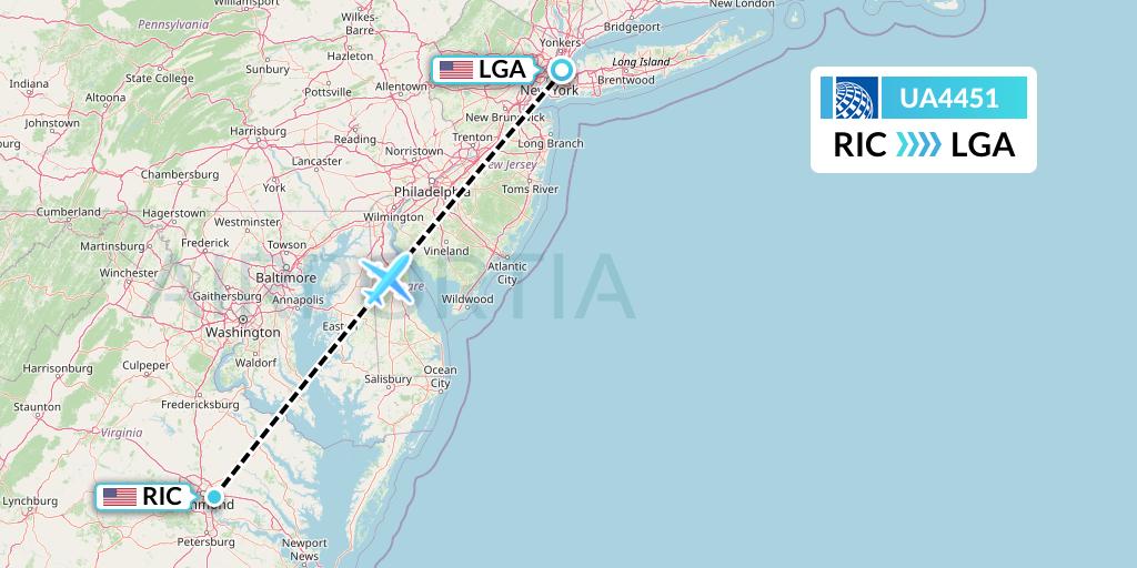 UA4451 United Airlines Flight Map: Richmond to New York