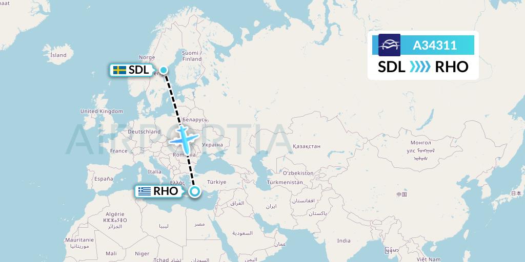 A34311 Aegean Airlines Flight Map: Sundsvall to Rhodes