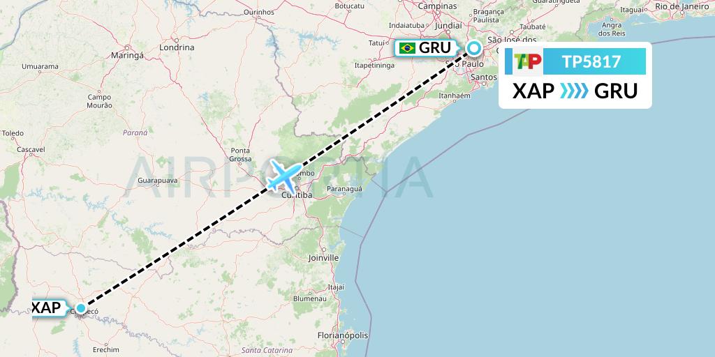 TP5817 TAP Portugal Flight Map: Chapeco to Sao Paulo