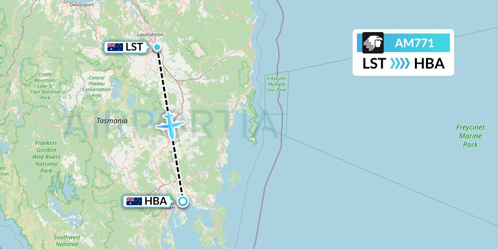 AM771 Aeromexico Flight Map: Launceston to Hobart