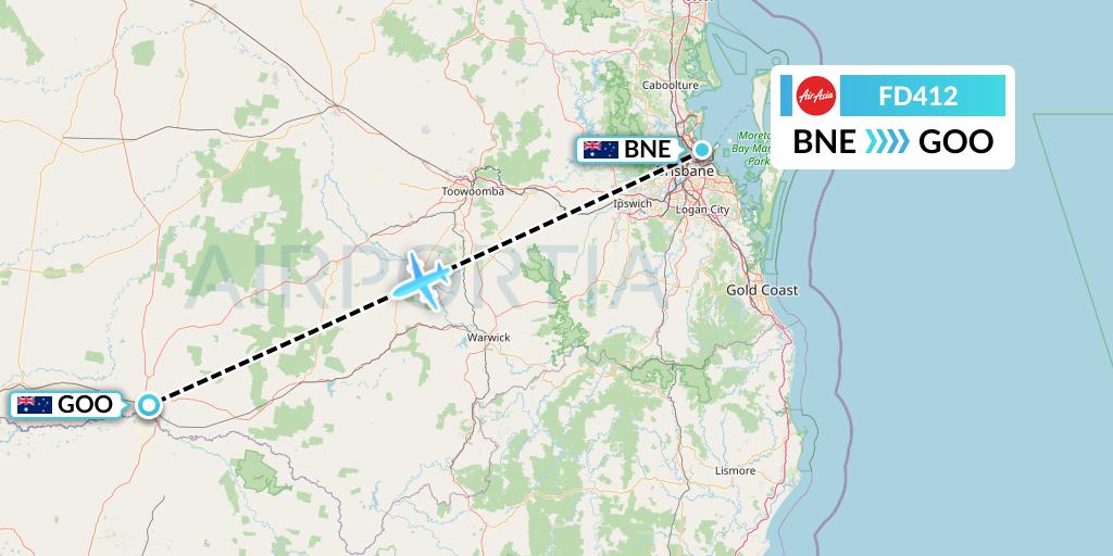 FD412 Thai AirAsia Flight Map: Brisbane to Australia