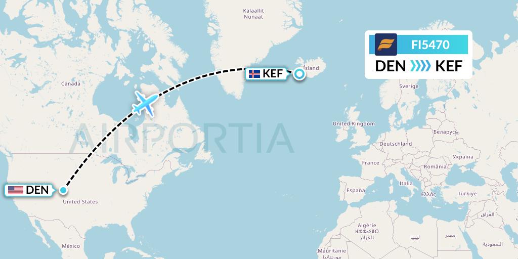 FI5470 Icelandair Flight Map: Denver to Reykjavik
