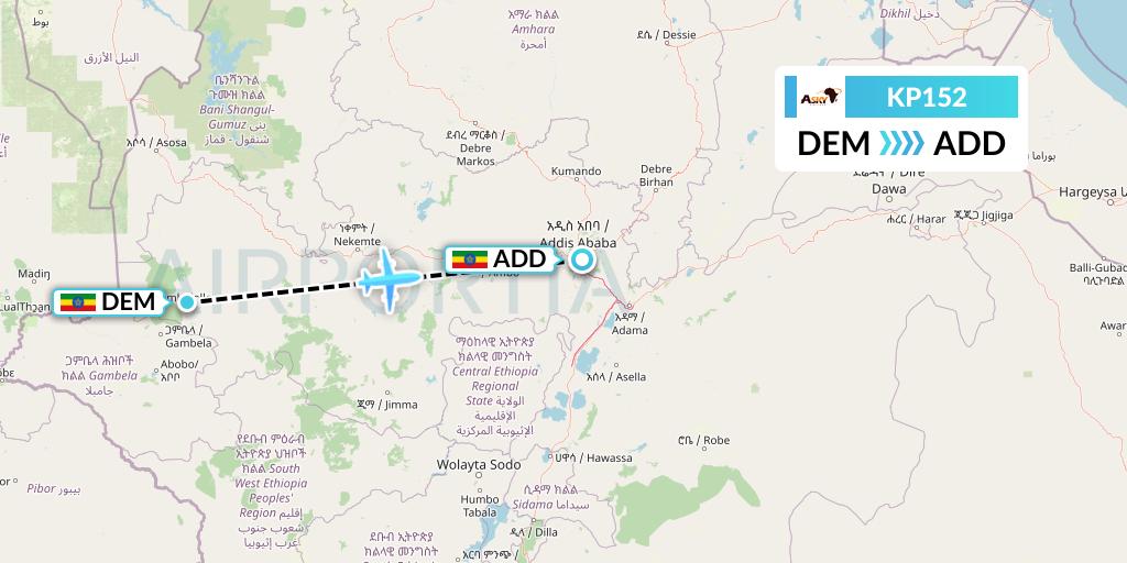 KP152 ASKY Flight Map: Dembidollo to Addis Ababa