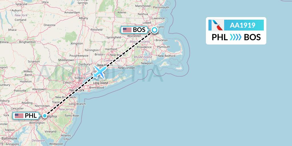 AA1919 American Airlines Flight Map: Philadelphia to Boston