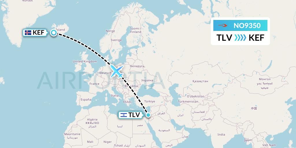 NO9350 Neos Flight Map: Tel Aviv to Reykjavik