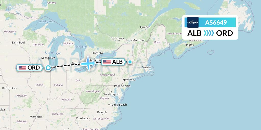 AS6649 Alaska Airlines Flight Map: Albany to Chicago
