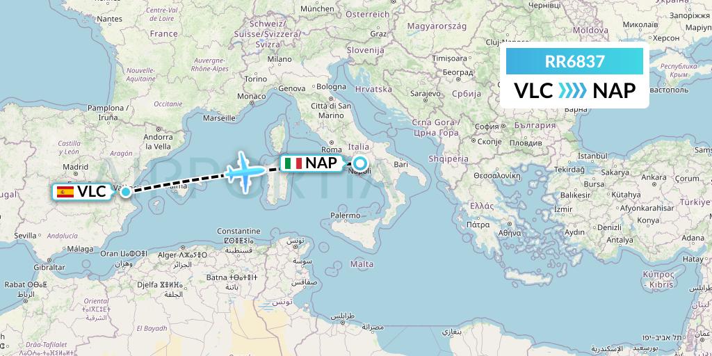 RR6837 Royal Air Force Flight Map: Valencia to Naples