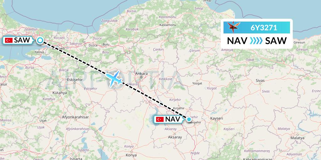 6Y3271 SmartLynx Flight Map: Nevsehir to Istanbul
