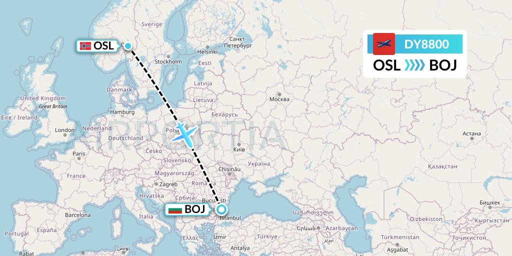 DY8800 Norwegian Flight Map: Oslo to Burgas