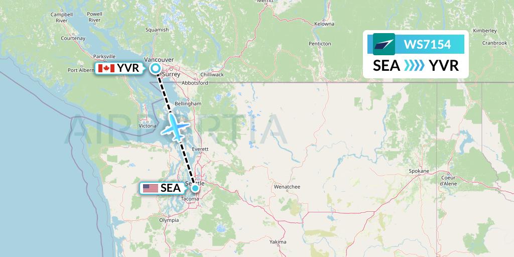 WS7154 WestJet Flight Map: Seattle to Vancouver