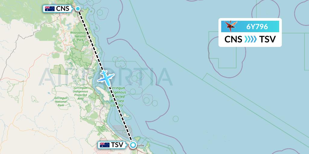 6Y796 SmartLynx Flight Map: Cairns to Townsville