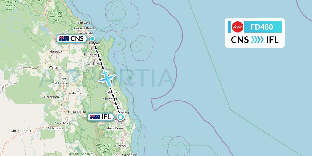 FD480 Thai AirAsia Flight Map: Cairns to Innisfail