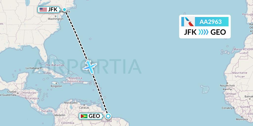 AA2963 American Airlines Flight Map: New York to Georgetown