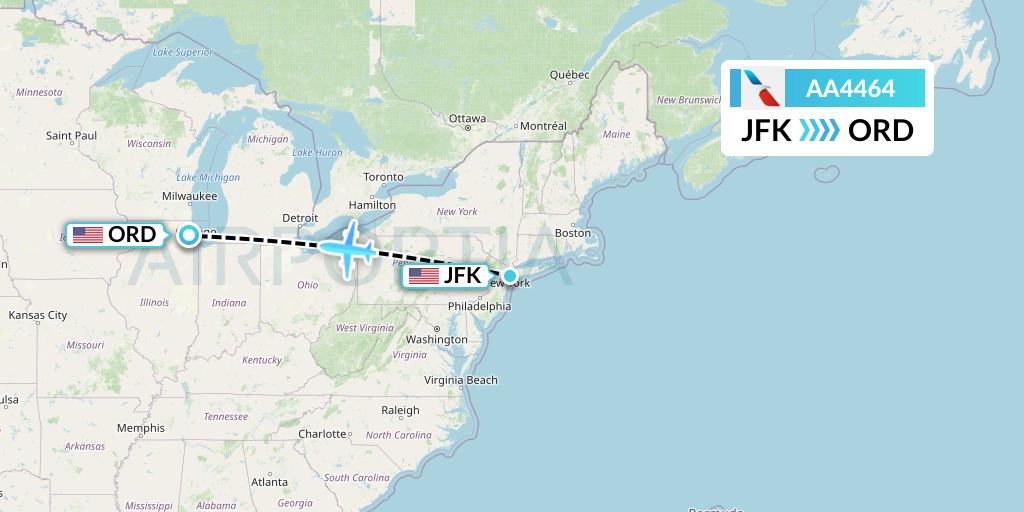 AA4464 American Airlines Flight Map: New York to Chicago