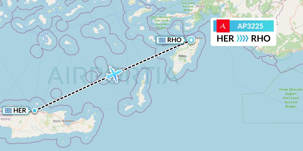 AP3225 AlbaStar Flight Map: Heraklion to Rhodes