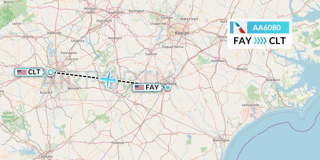 AA6080 American Airlines Flight Map: Fayetteville to Charlotte