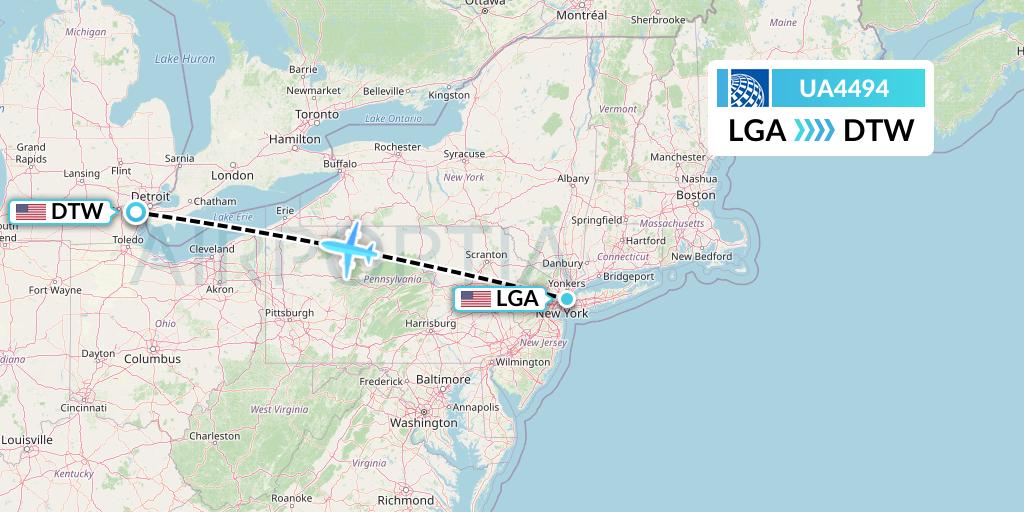 UA4494 United Airlines Flight Map: New York to Detroit
