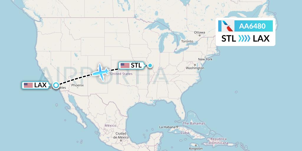 AA6480 American Airlines Flight Map: St. Louis to Los Angeles