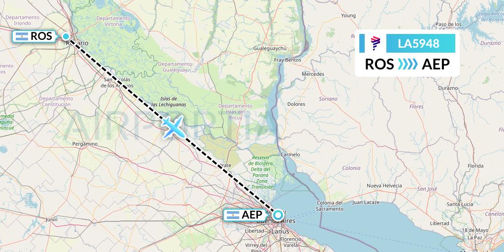 LA5948 LAN Airlines Flight Map: Rosario to Buenos Aires