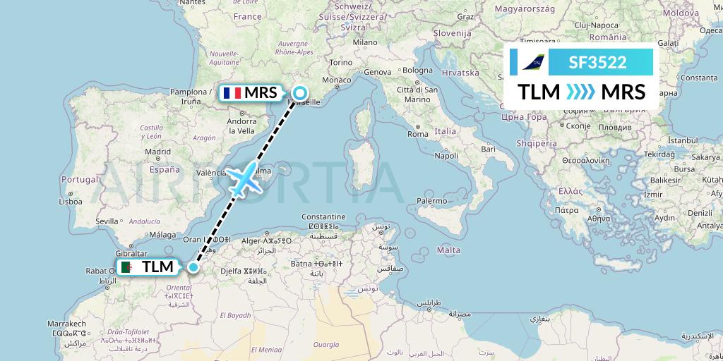 SF3522 Tassili Airlines Flight Map: Tlemcen to Marseille