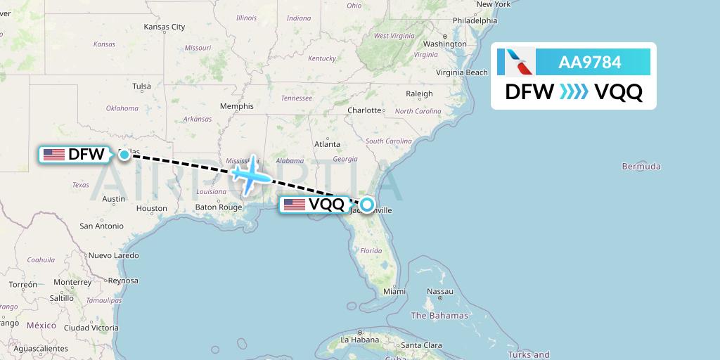 AA9784 American Airlines Flight Map: Dallas to Jacksonville