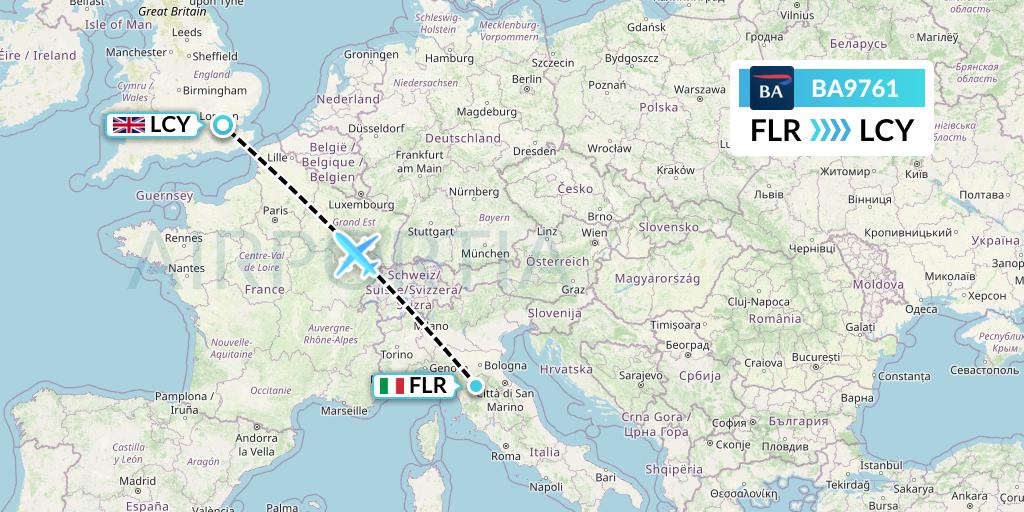 BA9761 British Airways Flight Map: Florence to London