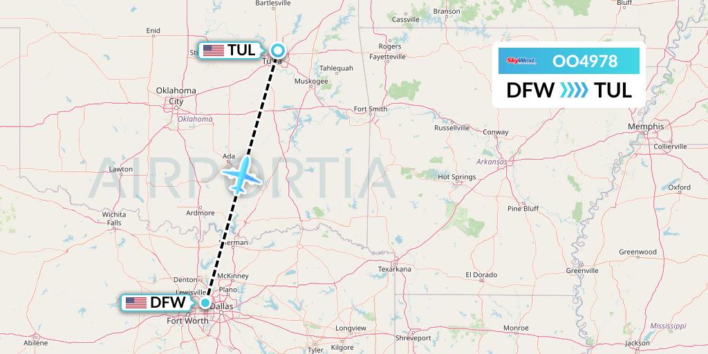 OO4978 SkyWest Airlines Flight Map: Dallas to Tulsa