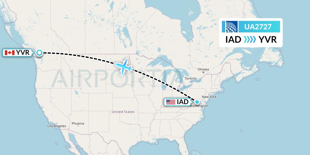 UA2727 United Airlines Flight Map: Washington to Vancouver