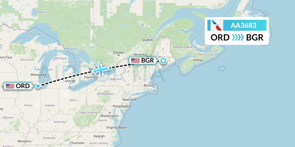 AA3683 American Airlines Flight Map: Chicago to Bangor