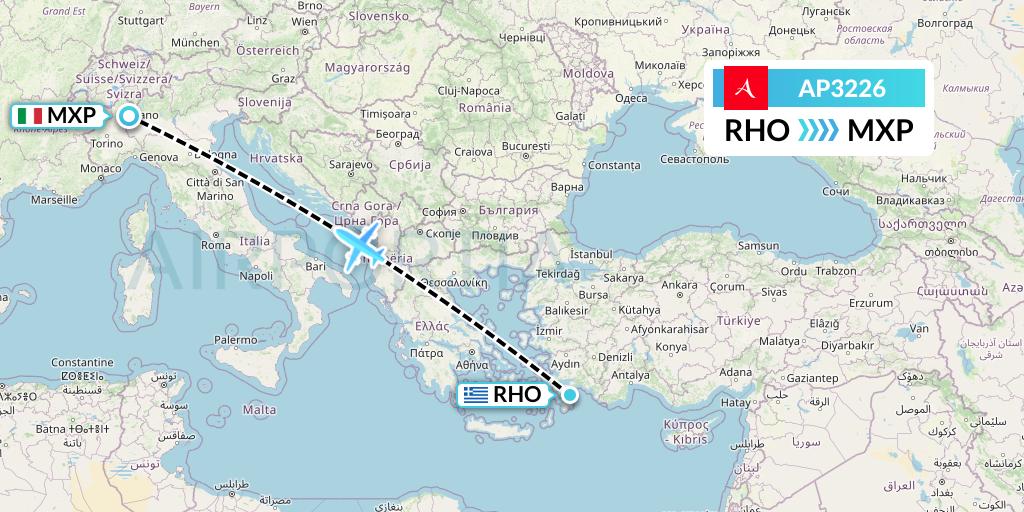 AP3226 AlbaStar Flight Map: Rhodes to Milan