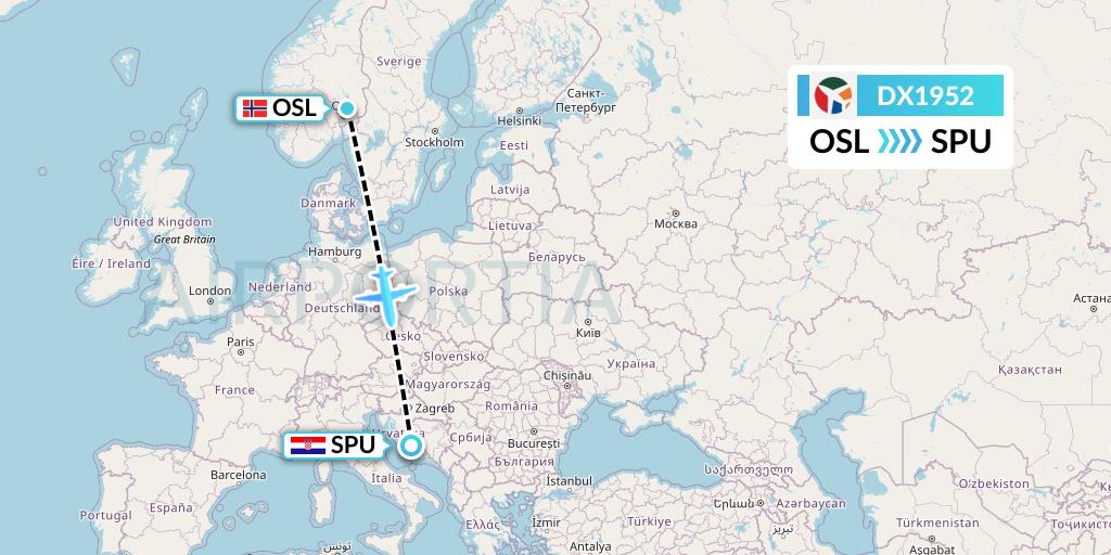 DX1952 Danish Air Transport Flight Map: Oslo to Split