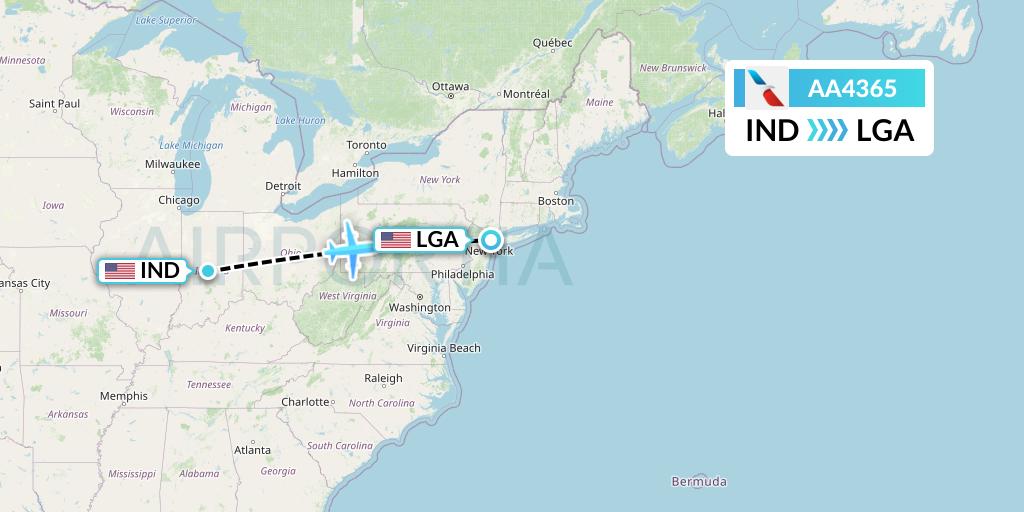AA4365 American Airlines Flight Map: Indianapolis to New York