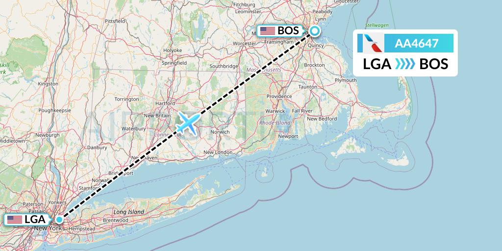 AA4647 American Airlines Flight Map: New York to Boston