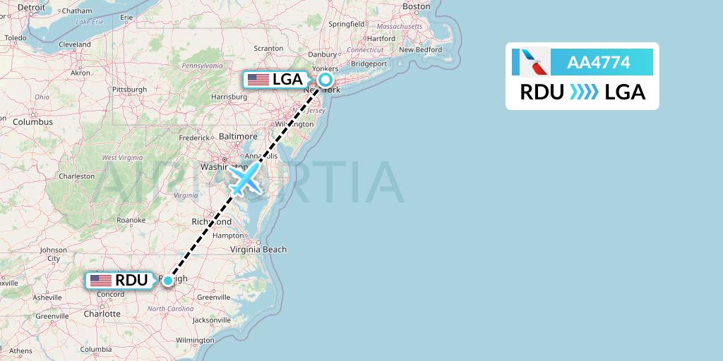 AA4774 American Airlines Flight Map: Raleigh-Durham to New York