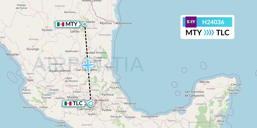 H24036 Sky Airline Flight Map: Monterrey to Mexico City