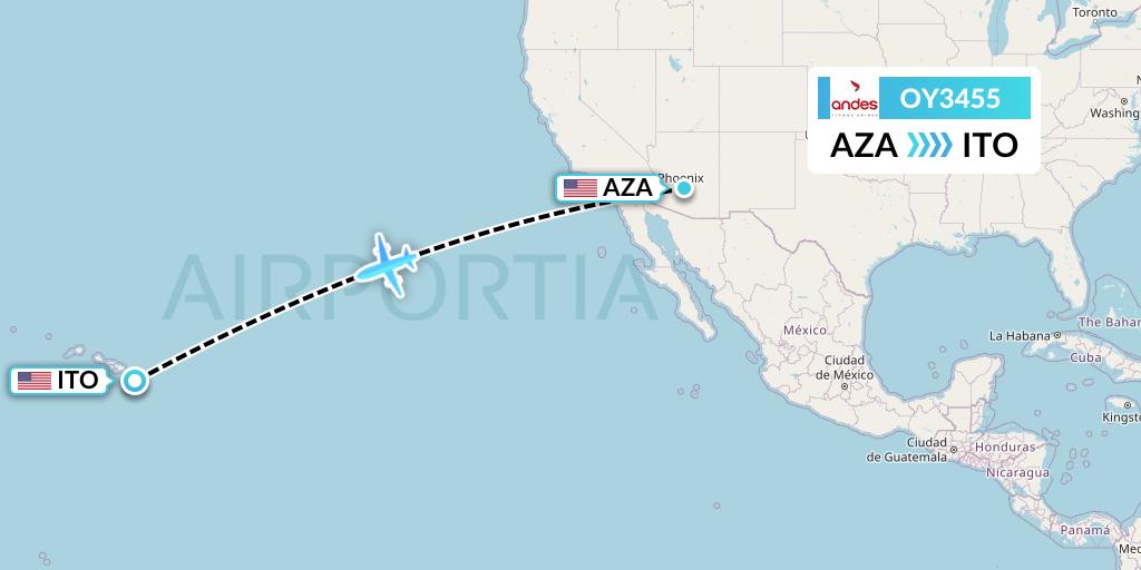 OY3455 Omni Air International Flight Map: Phoenix to Hilo