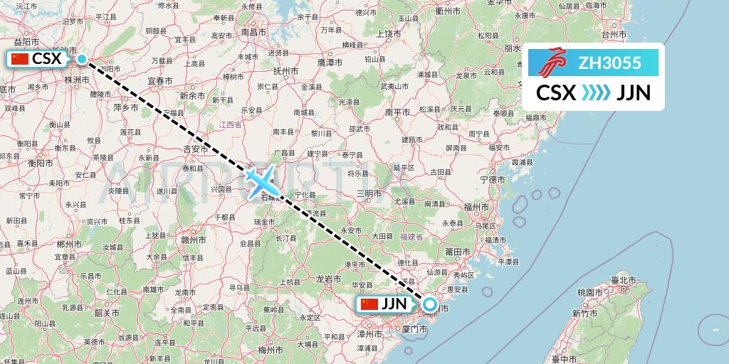 ZH3055 Shenzhen Airlines Flight Map: Changsha to Jinjiang