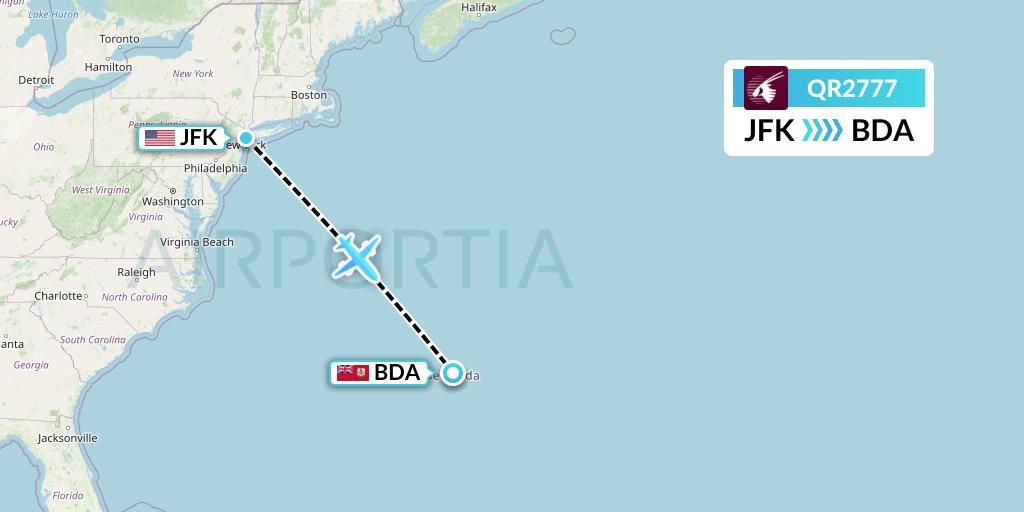 QR2777 Qatar Airways Flight Map: New York to Bermuda