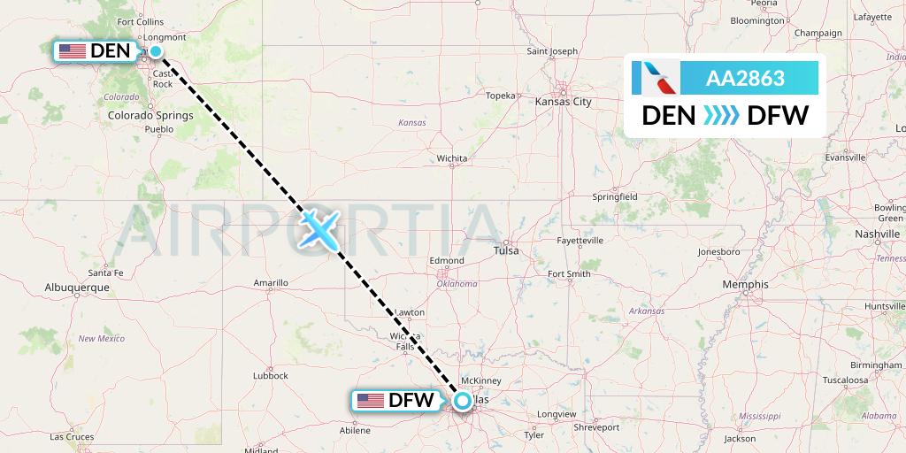 AA2863 American Airlines Flight Map: Denver to Dallas