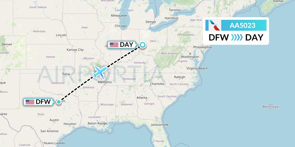 AA5023 American Airlines Flight Map: Dallas to Dayton